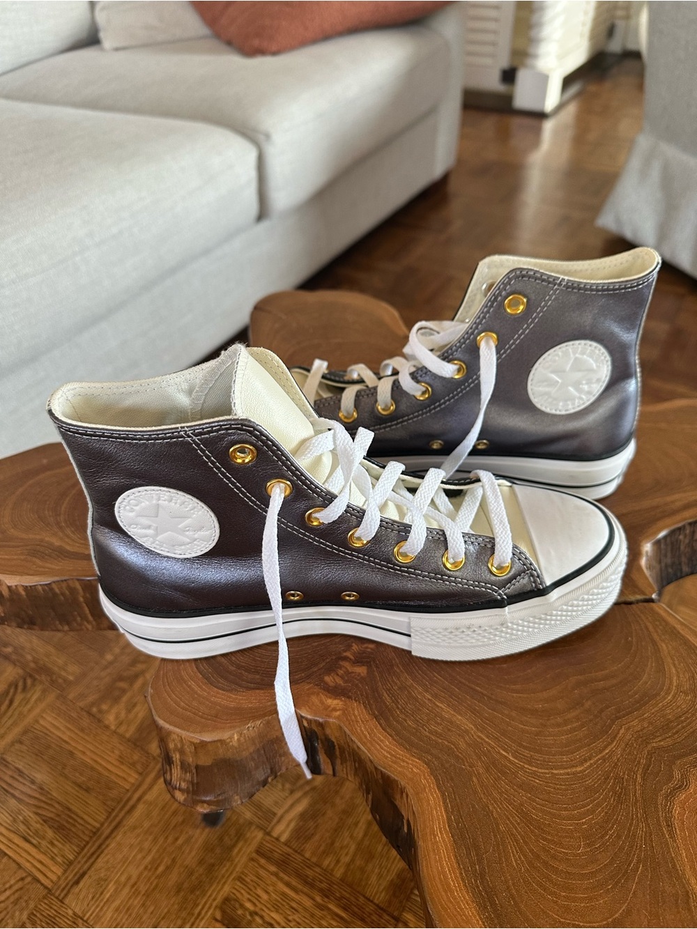 Converse High-Top Sneakers in Dark Brown and White
